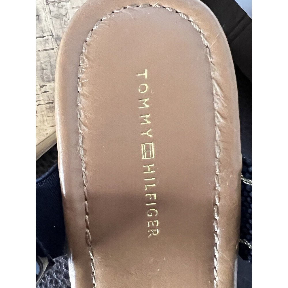 Tommy Hilfiger Ladies Shoes Black High Heel Wedge Platform Logo Cork 7.5 M - Picture 7 of 10